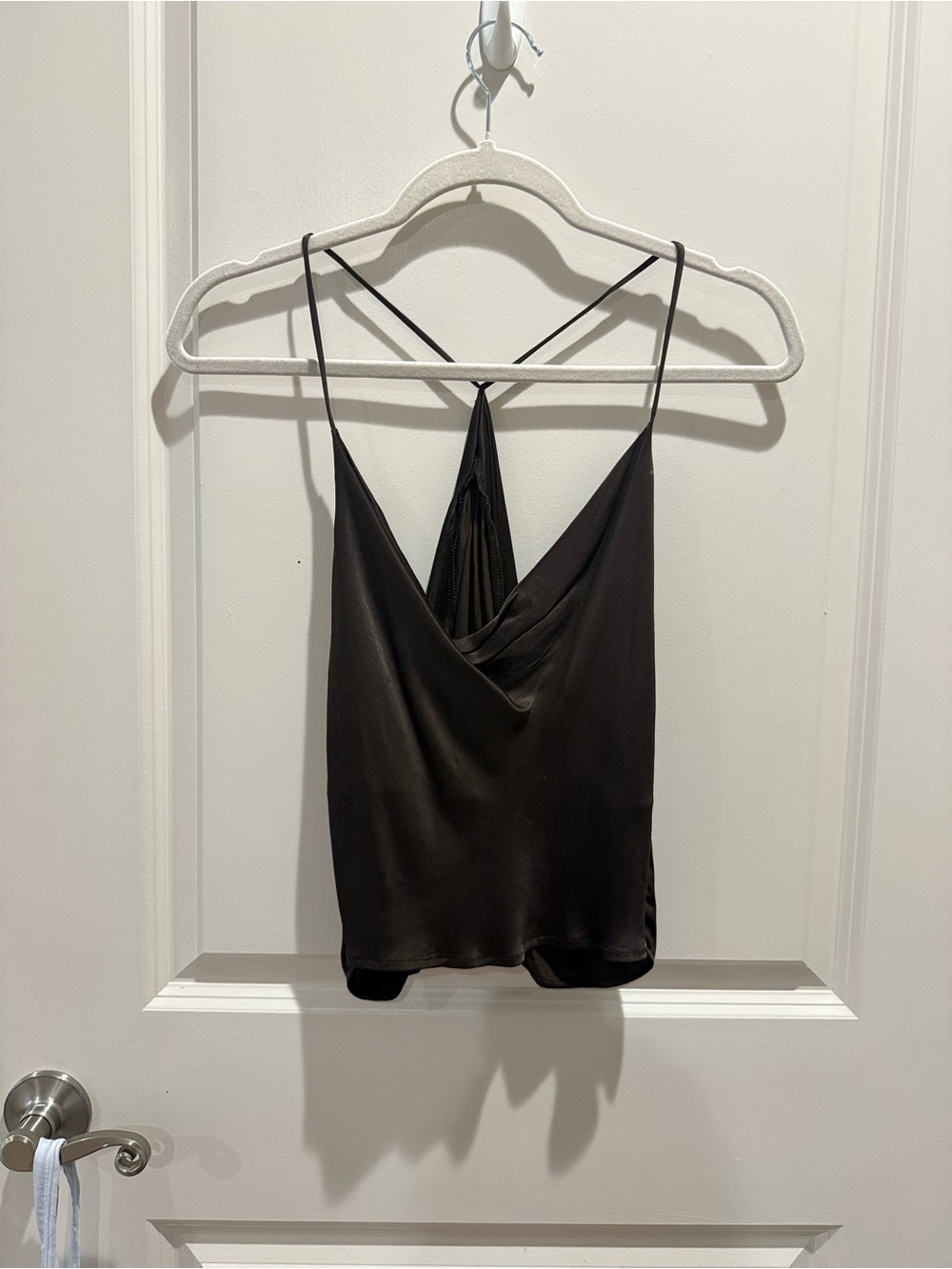 ZARA Brown Satin Cowl Neck Top